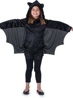 Kid's Black Velvet Bat Costume Halloweer Romper Zipper Closure NWOT XL